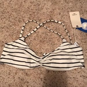 Billabong bathing suit top black and white stripe